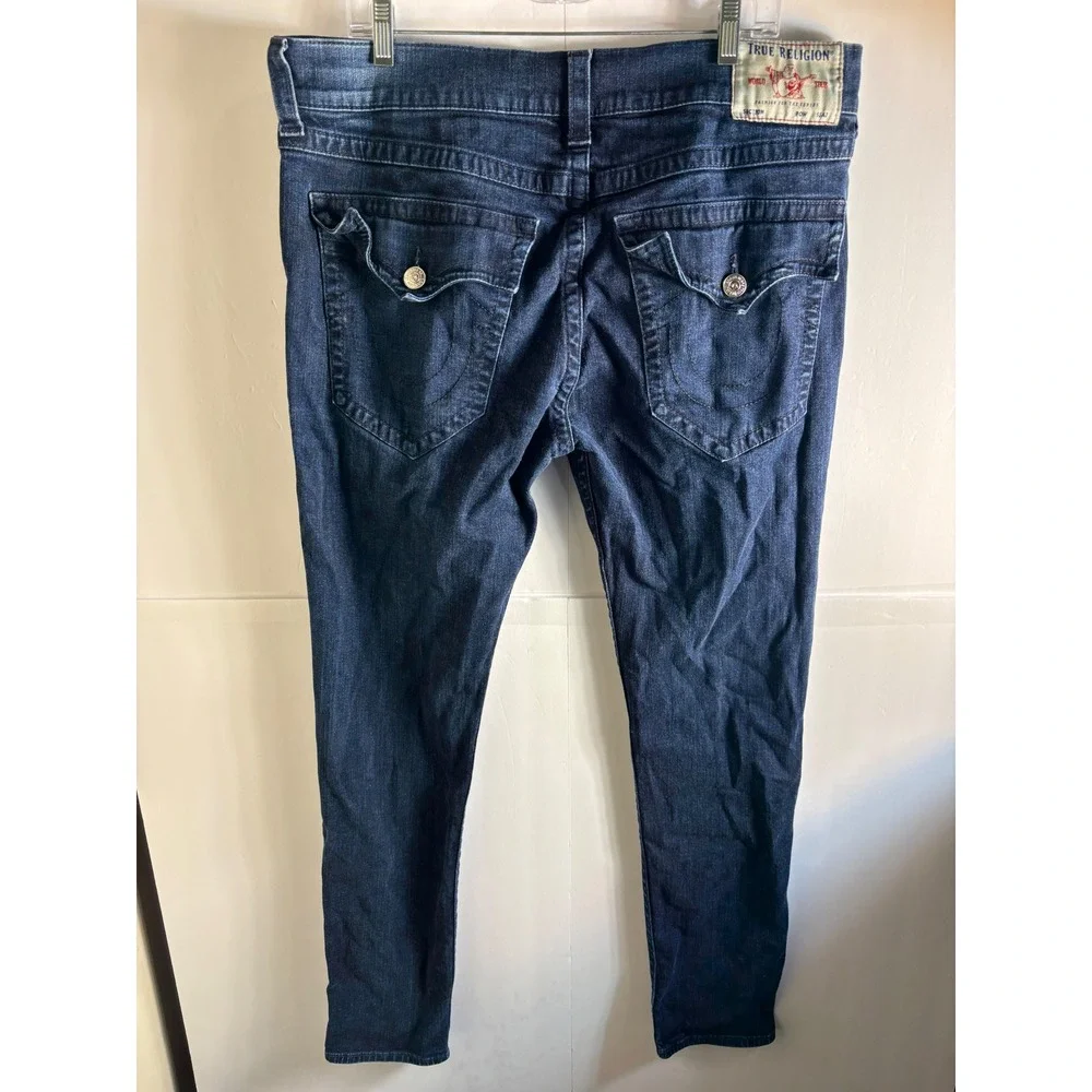 True Religion Rocco Relaxed Skinny Jeans Dark Indigo Blue Mens Size 38 Denim